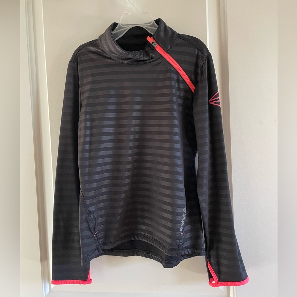 Reebok Black and Red Striped Top
